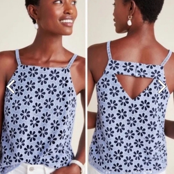 Anthropologie Maeve Quinn Periwinkle Blue Eyelet Crop Tank Top - Picture 1 of 8